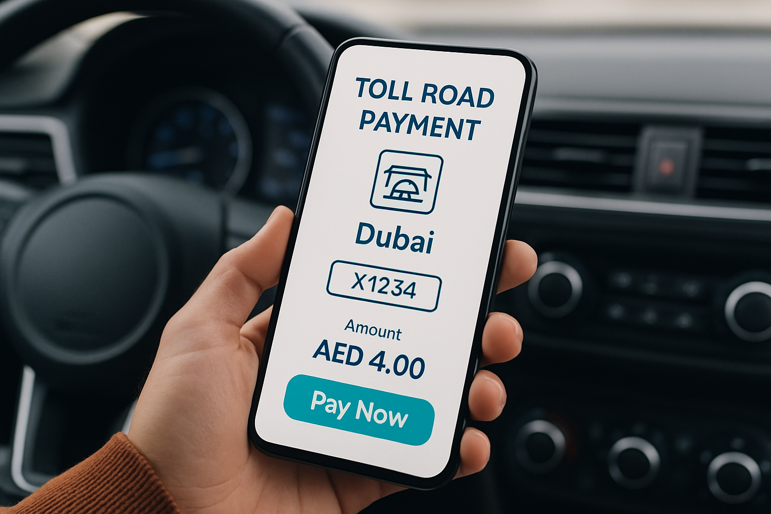 Customer using mobile app for Dubai toll road payment