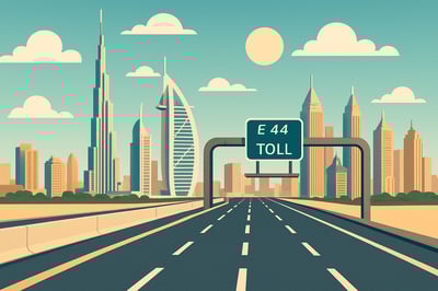 Dubai skyline with toll road illustration
